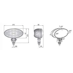 5500 Lumens oval LED arbejdslampe, 12/24v, Deutch