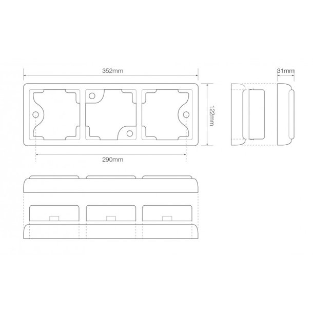 100-serie sort ramme til 3 moduler
