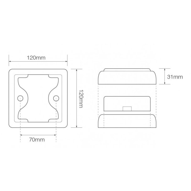 100-serie baglygte, sort ramme, 12/24V