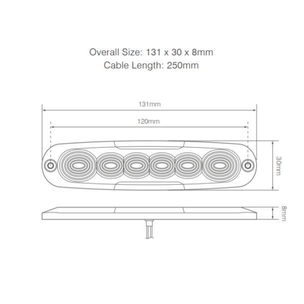 Ultra tynd kombi baglygte, 12/24 volt 8mm tyk.