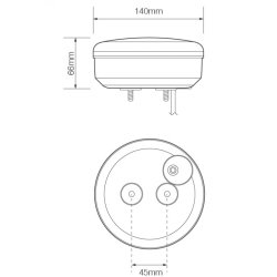 Rund 140mm LED baklygte, 12/24v