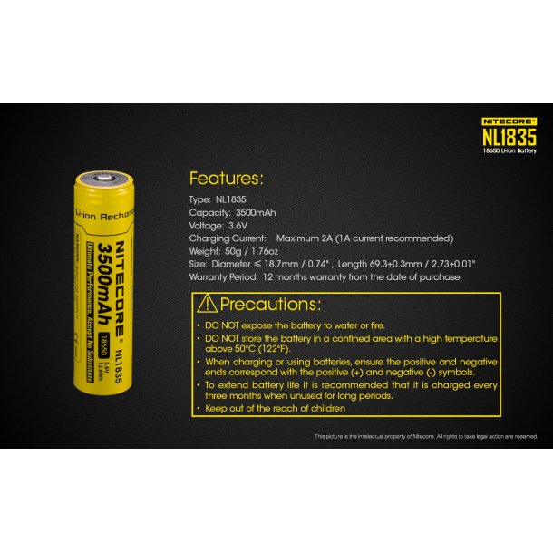 Genopladeligt batteri, 18650-type, 3500 mAh. (P10V2, MT21C)