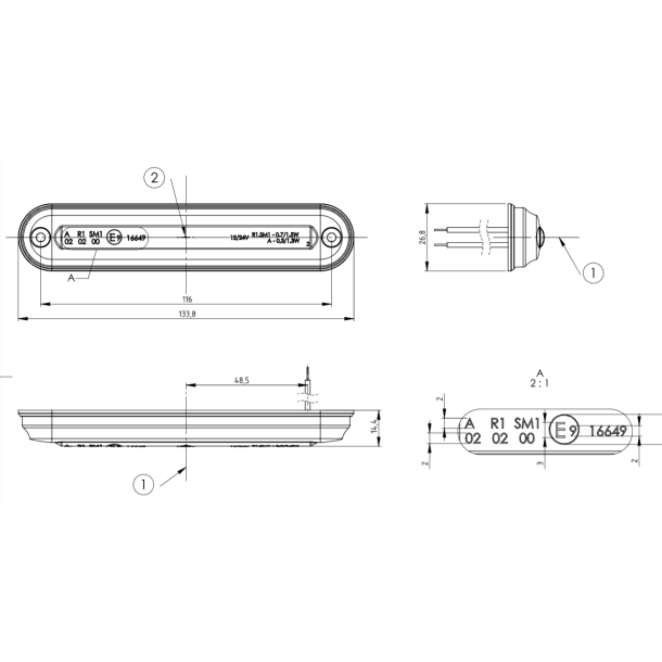 Markeringslygte, SLIM, 12/24V, Rd
