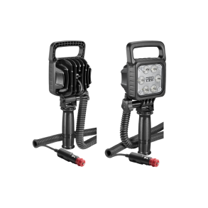 Hndsgelygte LED, 2500 Lumens, 4 Spot, Firkantet, 12/24v, kontakt/8m ledning/stik.Hndtag i top og bund