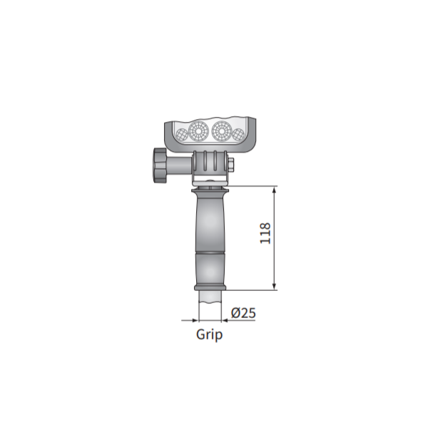 Hndsgelygte LED, 2500 Lumens, 4 Spot, Firkantet, 12/24v, kontakt/8m ledning/stik.Hndtag i top og bund