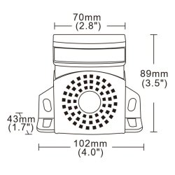 Bakalarm med advarselsblink, 12-80V, R10, 2 lyde