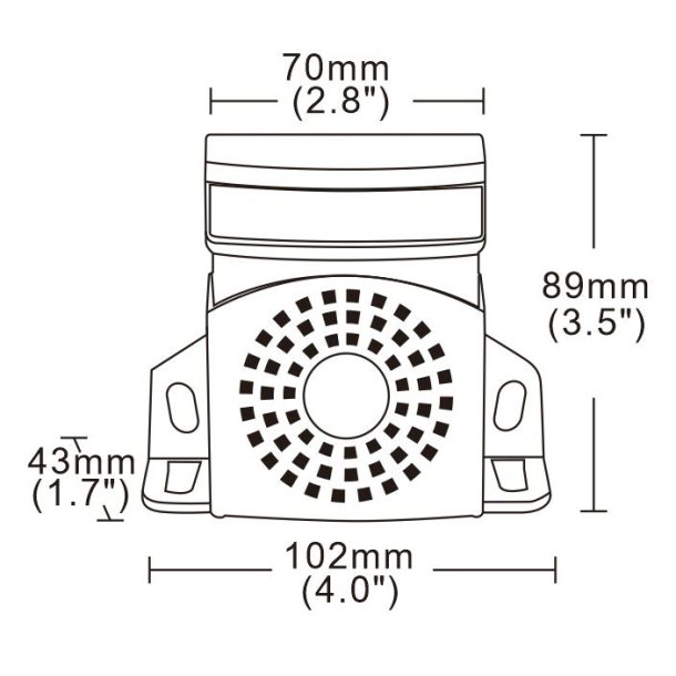 Bakalarm med advarselsblink, 12-80V, R10, 2 lyde