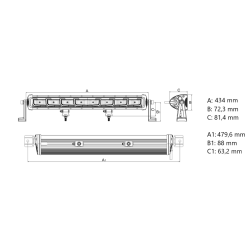 Fjernlysbar med positionslys, 434 mm.