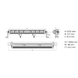Fjernlysbar med positionslys, 1323 mm.