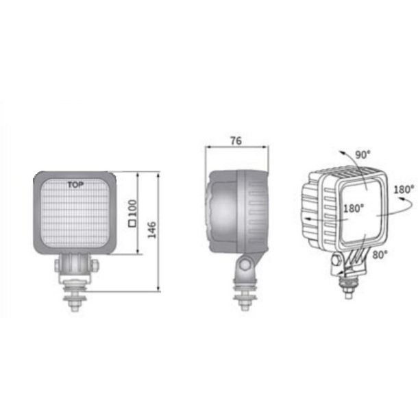 LED baklygte, 1500 lumen, 12/24V, 0,5 m kabel