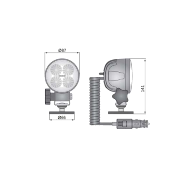 Arbejdslampe LED p magnetfod, 1500 lm, 12/24V, 8 m spiralkabel, incl. transportkasse.