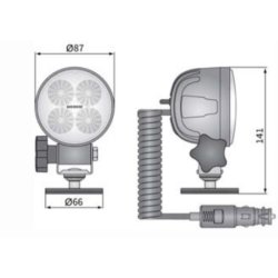 VCO 1500 Lumens, 35gr. RUND 4-LED, 12/24v, 8m ledning/stik/magnet NEODYMIUM