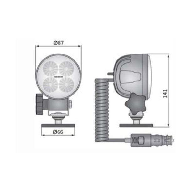 VCO 1500 Lumens, 35gr. RUND 4-LED, 12/24v, 8m ledning/stik/magnet NEODYMIUM