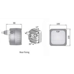 LED baklygte, 1500 lumen, 12/24V, 0,5 m kabel m/ Super-seal stik, sidebeslag