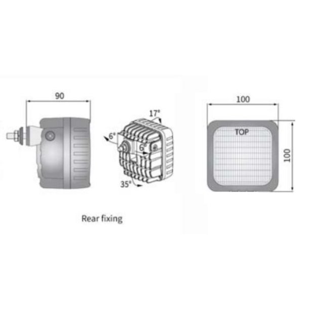 LED baklygte, 1500 lumen, 12/24V, 0,5 m kabel m/ Super-seal stik, sidebeslag