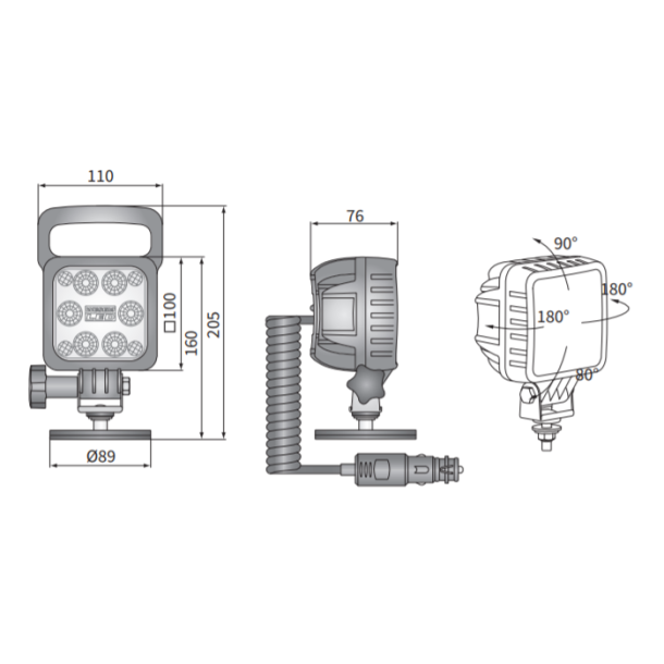 Arbejdslampe med magnet 12/24V LED, 2500 Lumen