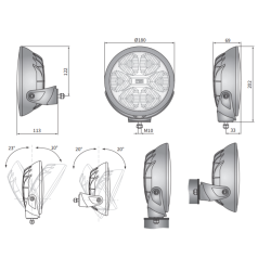 Fervor fjernlygte,  180 mm, 2400 Lumen (ref 25), 28W, 6 LED, Krelys m. parkeringslys (3W), 12-24V