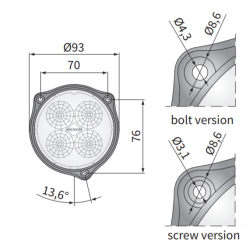 LED arbejdslampe, 35 gr, IP68, 1500 Lumen 12/24V til indbygning