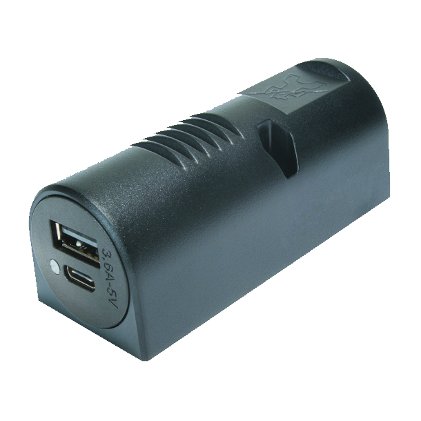 Pbygningsdse med USB-A og USB-C udtag. 12-24 V DC / 5V DC, 3.6 A