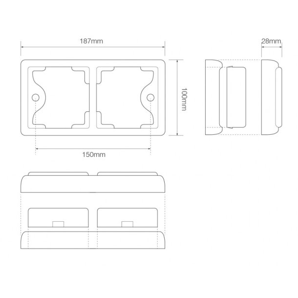 80-serie baglygte med 2 moduler, sort ramme, 12/24v