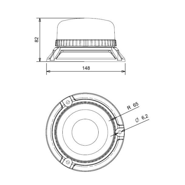 Lav profil LED blink, fastmontering, gul/klar glas, R65, 10-30V, 5 meter kabel