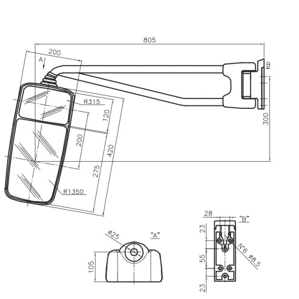 Solaris motorspejl H�jre med vidv. spejl 24V