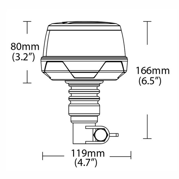 Kompakt LED blink, gult glas, 12/24V, stangmonteret, CISPR class 5