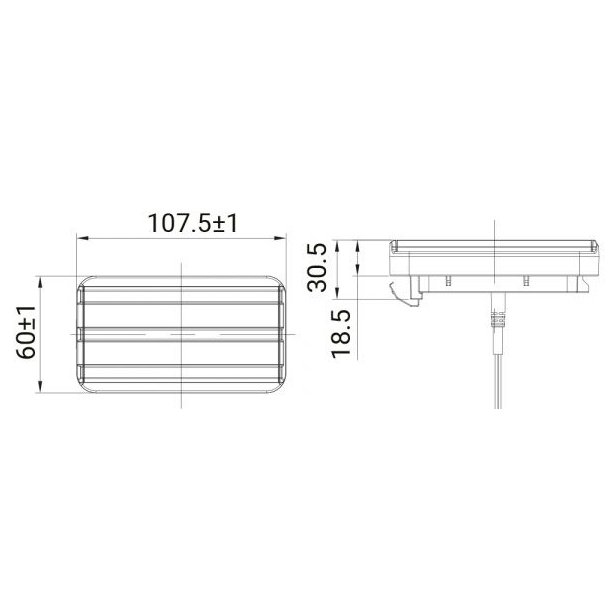 Gul LED markeringslygte med blinklys og gult advarselsblink. R65/R91, 3m/Click-in