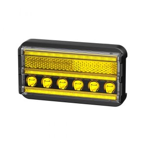 Gul LED markeringslygte med blinklys og gult advarselsblink. R65/R91, 3m/Click-in