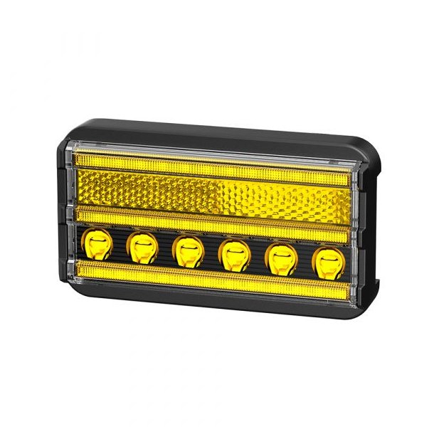 Gul LED markeringslygte med blinklys og gult advarselsblink. R65/R91, 3m/Click-in