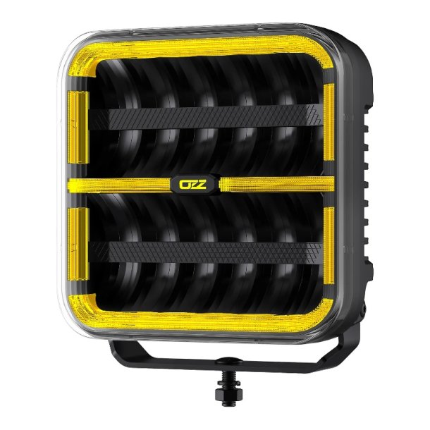 OZZ SQR 9" fjernlygte med gult og hvidt positionslys samt blitz, Ref. 50, Sort hus