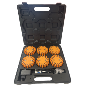 Flare kuffert med 6 stk. genopladelige advarselslamper Orange