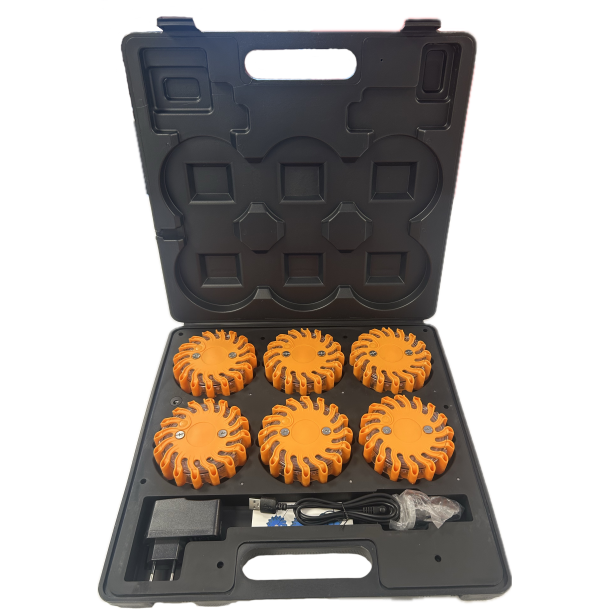 Flare kuffert med 6 stk. genopladelige advarselslamper Orange