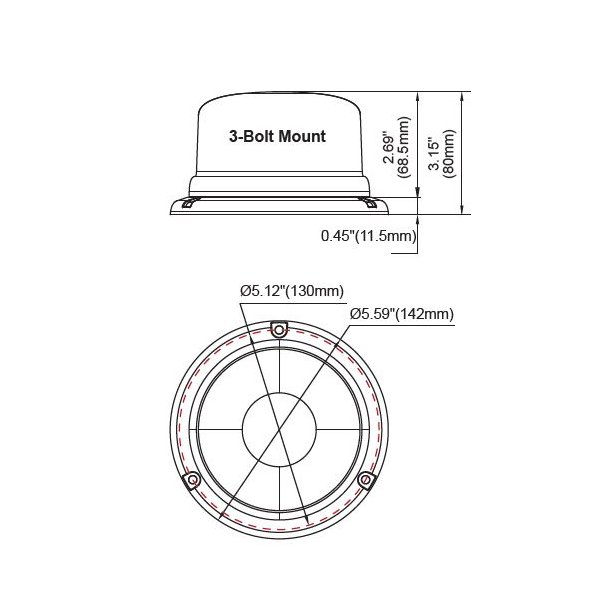 LED-Blink blt glas, 12-24V, fastmontering, 3 bolt.