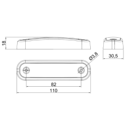 Lille rd markeringslygte, transparent beslag, LED, 12/24v