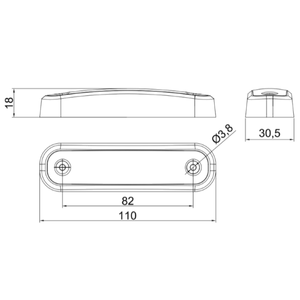 Lille rd markeringslygte, transparent beslag, LED, 12/24v