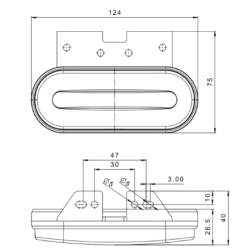 LED Markeringslygte p� beslag, 12/24v, gul, m/refleks, 5 m ADR kabel