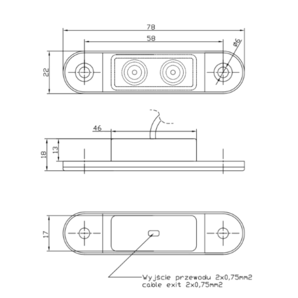 Lille rd markeringslygte, LED, 12/24v