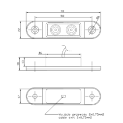 Lille rd markeringslygte, LED, 12/24v, 5 meter ledning
