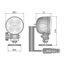 VCO 1500 Lumens, 35gr. RUND 4-LED, 12/24v, kontakt/8m ledning/stik/magnet NEODYMIUM