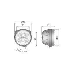 LED arbejdslampe, 35 gr, IP68, 1500 Lumen 12/24V til indbygning (DT)