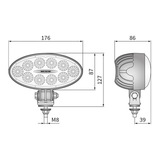 4000 Lumens oval LED arbejdslampe, 12/24v, Deutch