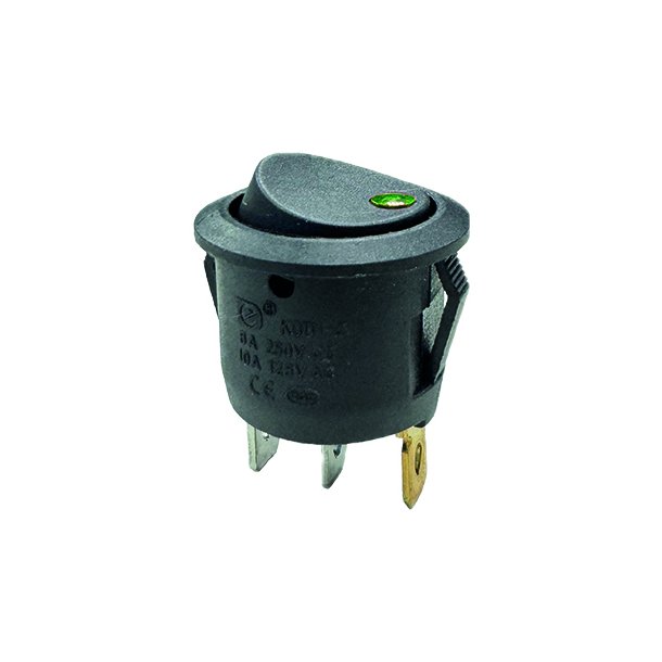 Vippekontakt Sort m/gr�n LED 12V, 10A �20