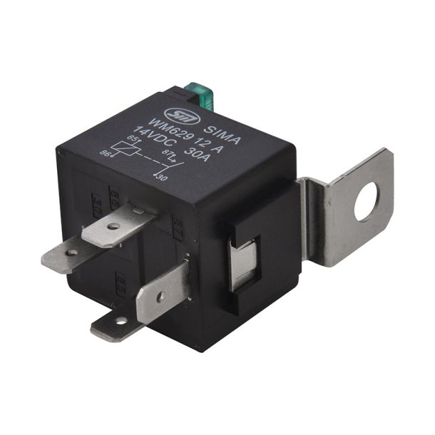 Arbejdsrel 12V 30Amp, 4 stkben, metalbeslag, sikring