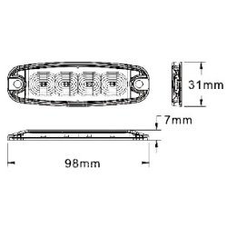 Supplerende blink, 4 LED, Gul, R65/SAE, 26 blinkmnstre, LP-profil, 5 m kabel.