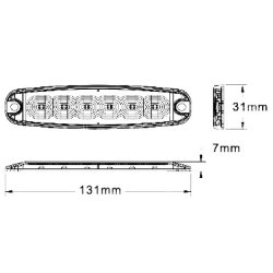 Supplerende blink, 6 LED, Gul, R65/SAE, 26 blinkmnstre, LP-profil, 2,5 m kabel.