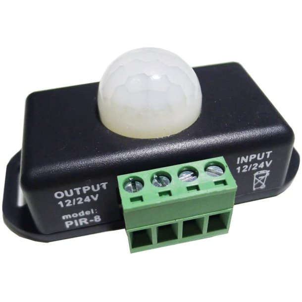 PIR Sensor 12/24 volt, Sort, omrdefler