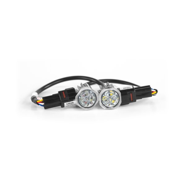 St med to stk. UR06 LED Flasher, Bl / Hvid, 12-24V, klart glas