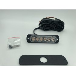 Supplerende blink, Gul, 6 LED, 12/24 V, ECE R65, Vandret montering, 5 meter ADR ledning