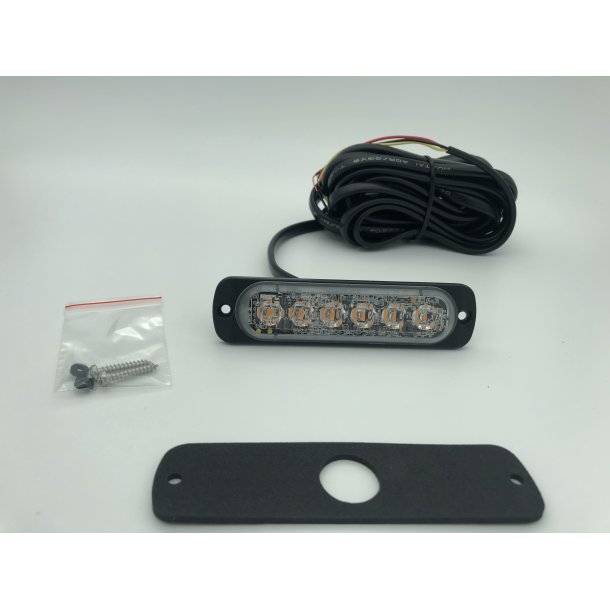 Supplerende blink, Gul, 6 LED, 12/24 V, ECE R65, Vandret montering, 5 meter ADR ledning